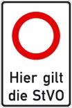 Verkehrsschild, Hier gilt die StVO, zulässige Höchstgeschwindigkeit ... km/h