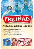 Hinweisschild 'FREIBAD', mit individuellem Text und Piktogrammen, 400 x 600 mm