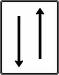 Verkehrszeichen 522-30 StVO, Fahrstreifentafel mit Gegenverkehr