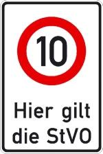 Modellbeispiel: Verkehrsschild Hier gilt die StVO, zulässige Höchstgeschwindigkeit 10 km/h (Art. 53.5827)