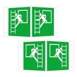 Rettungsschild als Winkelschild Notausstieg mit Fluchtleiter, links/rechts, langnachleuchtend