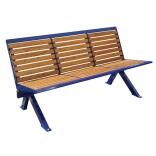 Sitzbank 'Level' mit Rückenlehne, aus Stahl, Sitz- und Rückenfläche aus Robinien-Holz