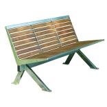 Sitzbank 'Level' mit Rückenlehne, aus Edelstahl, Sitz- und Rückenfläche aus Robinien-Holz