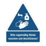 Gebots-Kombischild, 'Bitte regelmäßig Hände waschen und desinfizieren!'