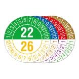 Prüfplaketten mit Jahresfarben (übergreifend, 5 Jahre), 2022/2026-2025/2029, Bogen