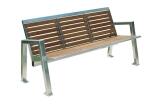 Sitzbank 'Angle' mit Rückenlehne, aus Edelstahl, Sitz- und Rückenfläche aus Robinien-Holz