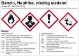 Gefahrstoffetikett, Benzin, Naphtha, niedrig siedend