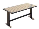 Tisch 'Delion' aus Stahl, Abstellfläche aus Hartholz, Gestell T-förmig