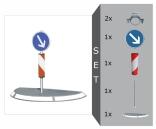 Verkehrsinsel Komplett-Set, mit Warnsäule und Verkehrszeichen, Breite 1600 oder 2000 mm