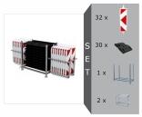 Wendebaken Komplett-Set, 32 Baken, 30 Fußplatten, 1 Stapelpalette, 2 Bakenkörbe, Folie RA1 oder RA2, doppelseitig pfeilförmig