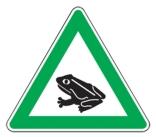 Natur- und Umweltschutzschild 'Krötenwanderung', mit Frosch-Piktogramm, dreieckig