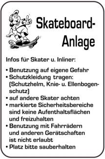 Spielplatzschild, Skateboard-Anlage, Infos für Skater u. Inliner, 400 x 600 mm