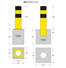 Rammschutzpoller ′Mountain 3XL′ ø 323 mm aus Stahl, gelb/schwarz, zum Einbetonieren o. Aufdübeln