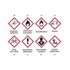 Modellbeispiel: (Art. 29.3355.-4) + Wunschtext: Butanon + GHS-Symbole 21 und 25