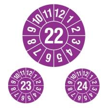 Modellbeispiel: Prüfplaketten ohne Jahresfarbe (1 Jahr), Jahreszahl 2-stellig, violett-weiß, 2023