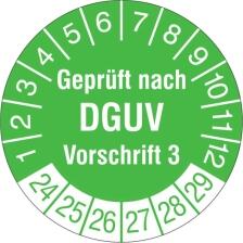 Modellbeispiele: Prüfplaketten mit Jahresfarbe (6 Jahre), nach DGUV Vorschrift 3, weiß-grün, 2024-2029