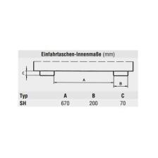 Technische Ansicht: Streugerät -Typ SH- aus Stahl, 265 Liter, Innenmaße der Einfahrtaschen (Art. 38312)
