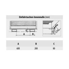 Technische Ansicht: Arbeitsbühne -Typ MB-F-, Innenmaße der Einfahrtaschen (Art. 38381 bis 38383 u. 38884 bis 38886)