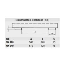 Technische Ansicht: Mülltonnen-Kipper -Typ MK-, Innenmaße der Einfahrtaschen (Art. 38448 und 38449)