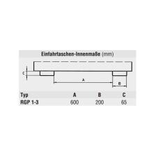 Technische Ansicht: Restgitter-Palette -Typ RGP-, Innenmaße der Einfahrtaschen (Art. 38464 bis 38466)
