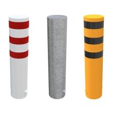 Stahlrohrpoller/Rammschutzpoller ′Bollard′ ø323 mm aus Stahl feuerverzinkt, feststehend, wahlweise gelb/schwarz o. weiß/rot, optional Ösen