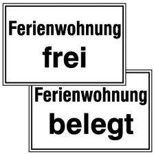 Modellbeispiel: Hinweisschild für Gaststätten, Pensionen, Hotels, Vorderseite Ferienwohnung frei (Art. 41.5374)