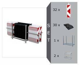 Modellbeispiel: Wendebaken Komplett-Set, 32 Baken, 30 Fußplatten, 1 Stapelpalette, 2 Bakenkörbe (Art. 36noxp-set1, 36noxp2-set1)