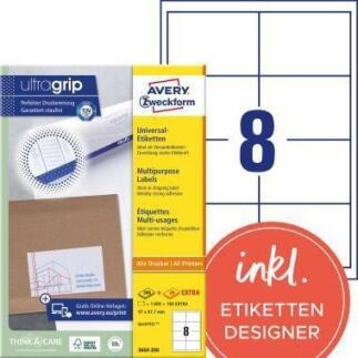 Avery Zweckform Etikett 3660-200, 97x67,7mm, 1.760 St., ultragrip, selbstklebend, weiß