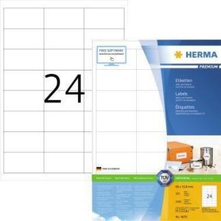 HERMA PREMIUM Etiketten 66x33,8mm, 2.400 St., selbstklebend, hochweiß, staufrei, FSC®