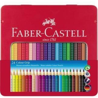 Faber-Castell Colour GRIP Farbstifte 24 Farben, ergonomisch, wasservermalbar, Metalletui