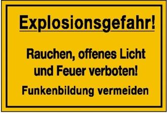 Modellbeispiel: Hinweisschild, Explosionsgefahr! Rauchen, offenes Licht und Feuer verboten!... (Art. 11.5838)