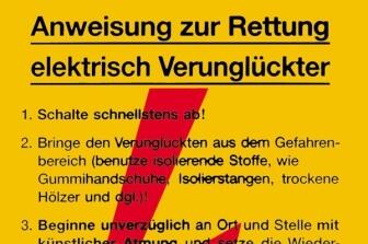 Modellbeispiel: Sicherheitsaushang Anweisung zur Rettung elektrisch Verunglückter (Art. 43.2908)