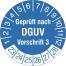 Modellbeispiele: Prüfplaketten mit Jahresfarbe (6 Jahre), nach DGUV Vorschrift 3, weiß-blau, 2023-2028